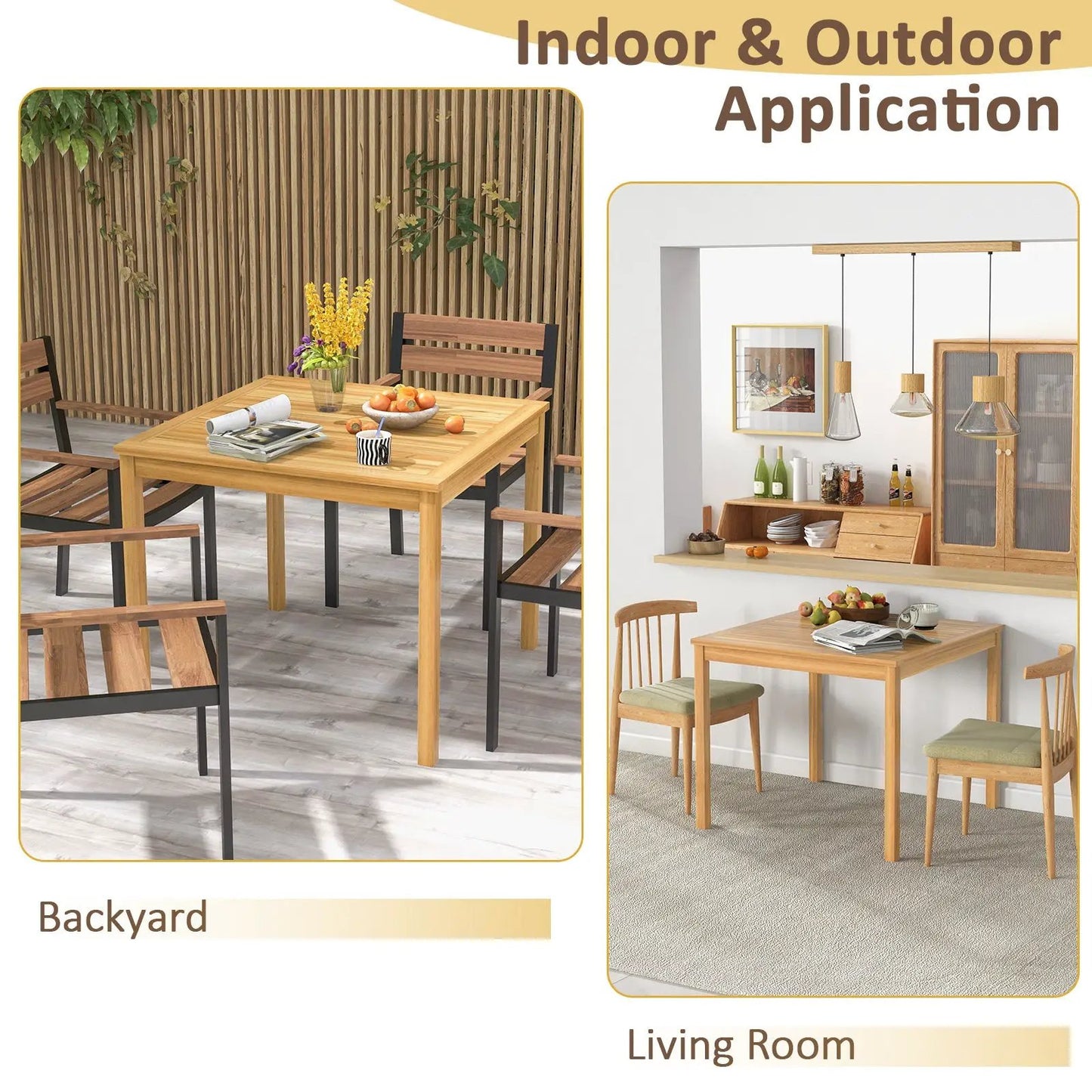 Square Acacia Wood Dining Table Umbrella Hole outdoor backyard dining set with matching chairs on Tampa Home & Garden Store