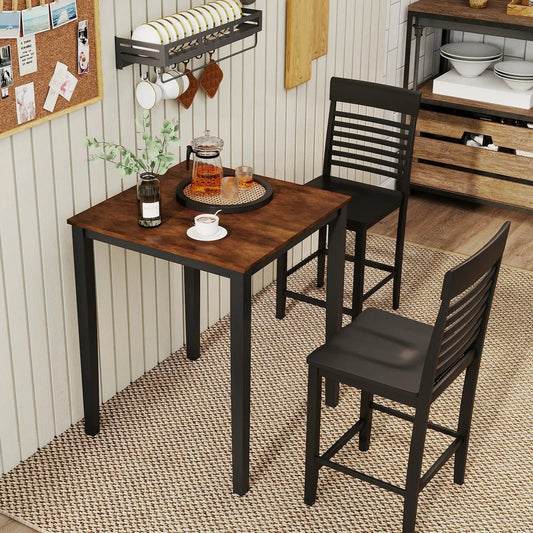 Square dining table with rubber wood frame and dark wood tabletop for four DirectDeals on Tampa Home & Garden Store