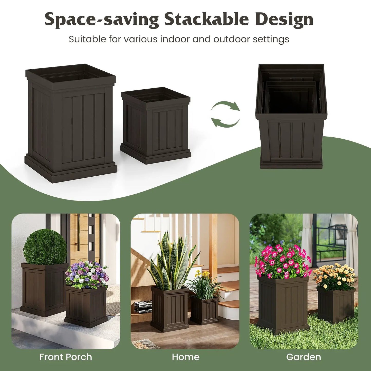 Brown Square Plastic Planters Set of 2 DirectDeals with nesting design on Tampa Home & Garden Store