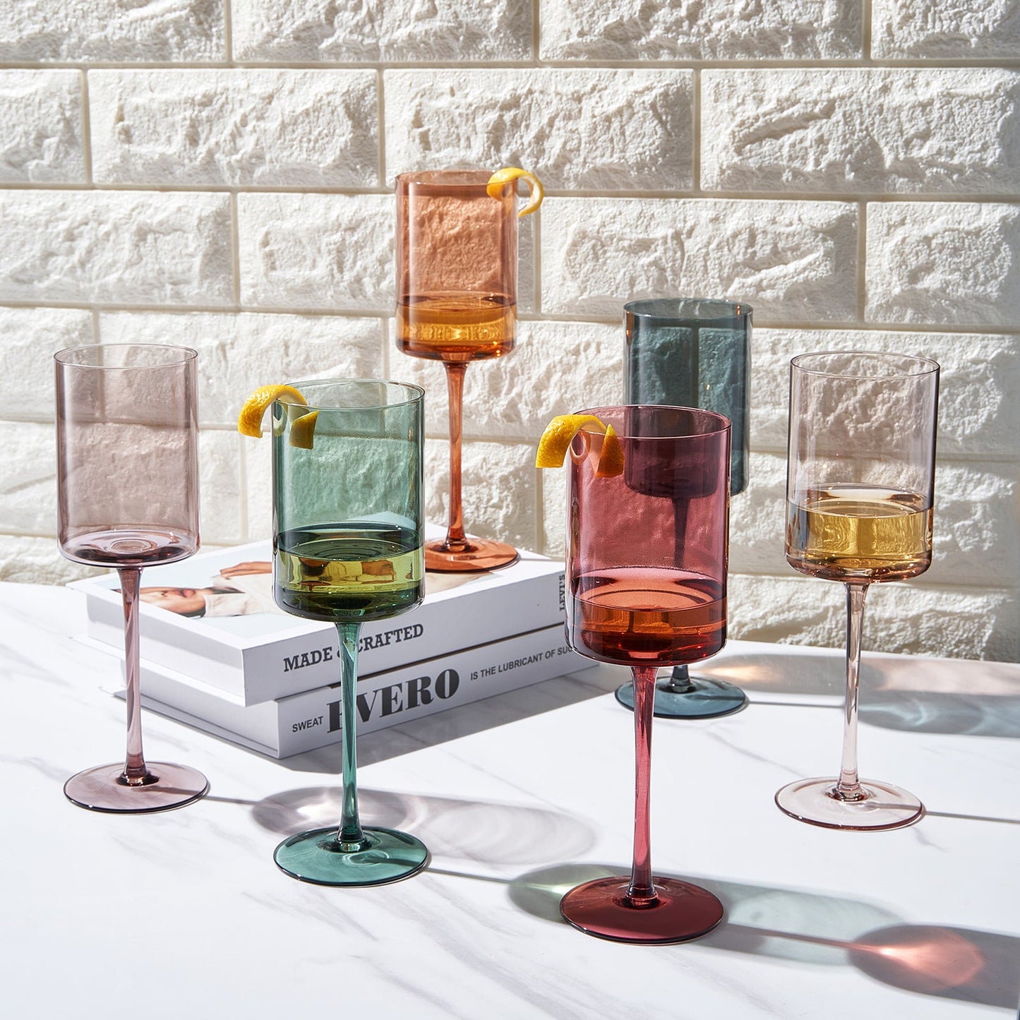 Tonal Square Stemmed Wine Glasses Set of Six