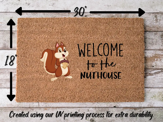 Squirrel Doormat "Welcome to the Nuthouse" Squirrel Welcome Mat - Tampa Home & Garden Store