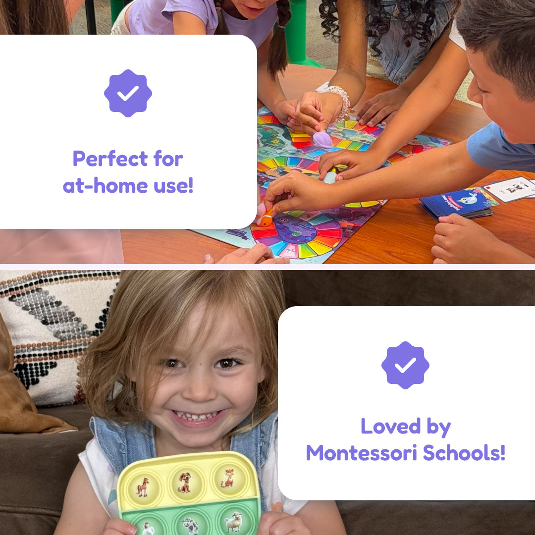 Squishyland + Popplers board game by The Fidget Games; kids play around a colorful wheel on Tampa Home & Garden Store