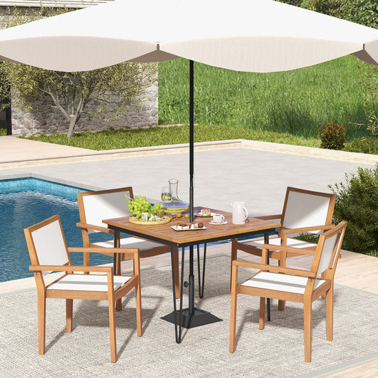 Stackable Outdoor Dining Chair Set of 2 with Acacia Wood Frame - Tampa Home & Garden Store