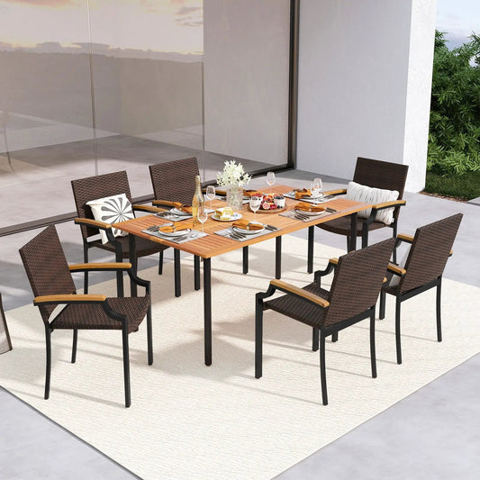 Stacking Wicker Chairs Set of 2 for Patio Use, brown wicker chairs with wooden armrests on Tampa Home & Garden Store