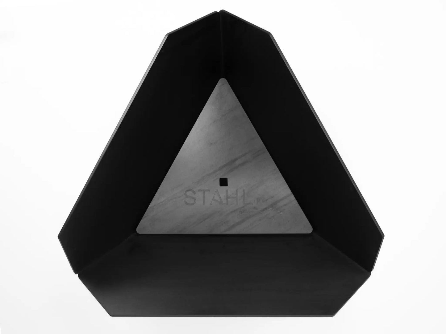 Stahl X Firepit aluminum black and silver hexagonal design with inner gray panel on Tampa Home & Garden Store