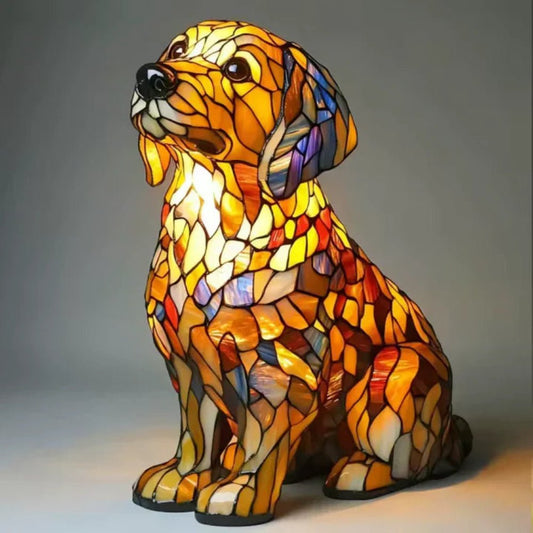 Stained Glass Dog Table Lamp Tiffany Style Animal LED Light - Tampa Home & Garden Store