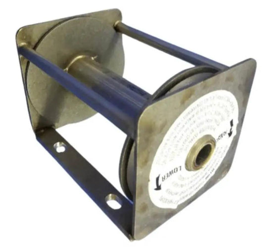 Stainless steel winch for aluminum flagpole with blue mounting frame, Flagman of America on Tampa Home & Garden Store