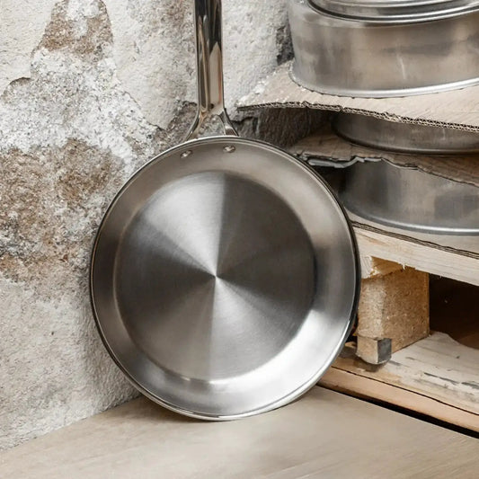 CRISTEL USA stainless steel frying pan from the 1826 Collection with brushed interior and riveted handle on Tampa Home & Garden Store