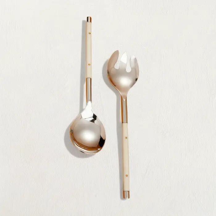 Stainless with Ivory Inlay Serving Utensils, two-piece with ivory handles and copper-tone accents on Tampa Home & Garden Store
