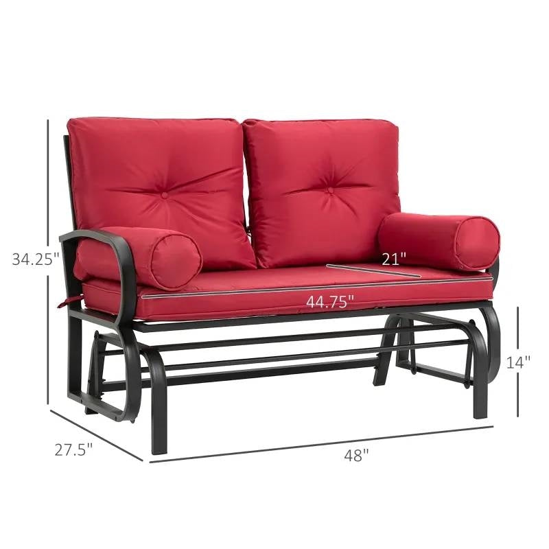 Steel Outdoor Garden Patio Rocking Glider Chair Loveseat with Red Cushions - Tampa Home & Garden Store