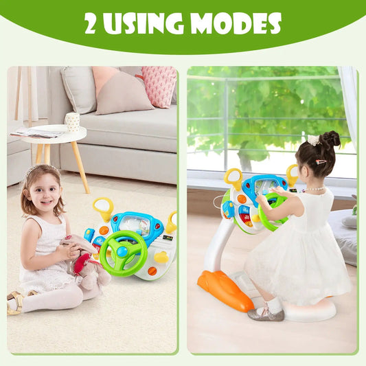 Kids Steering Wheel Set with Lights and Sounds, blue dashboard and green wheel for pretend play on Tampa Home & Garden Store