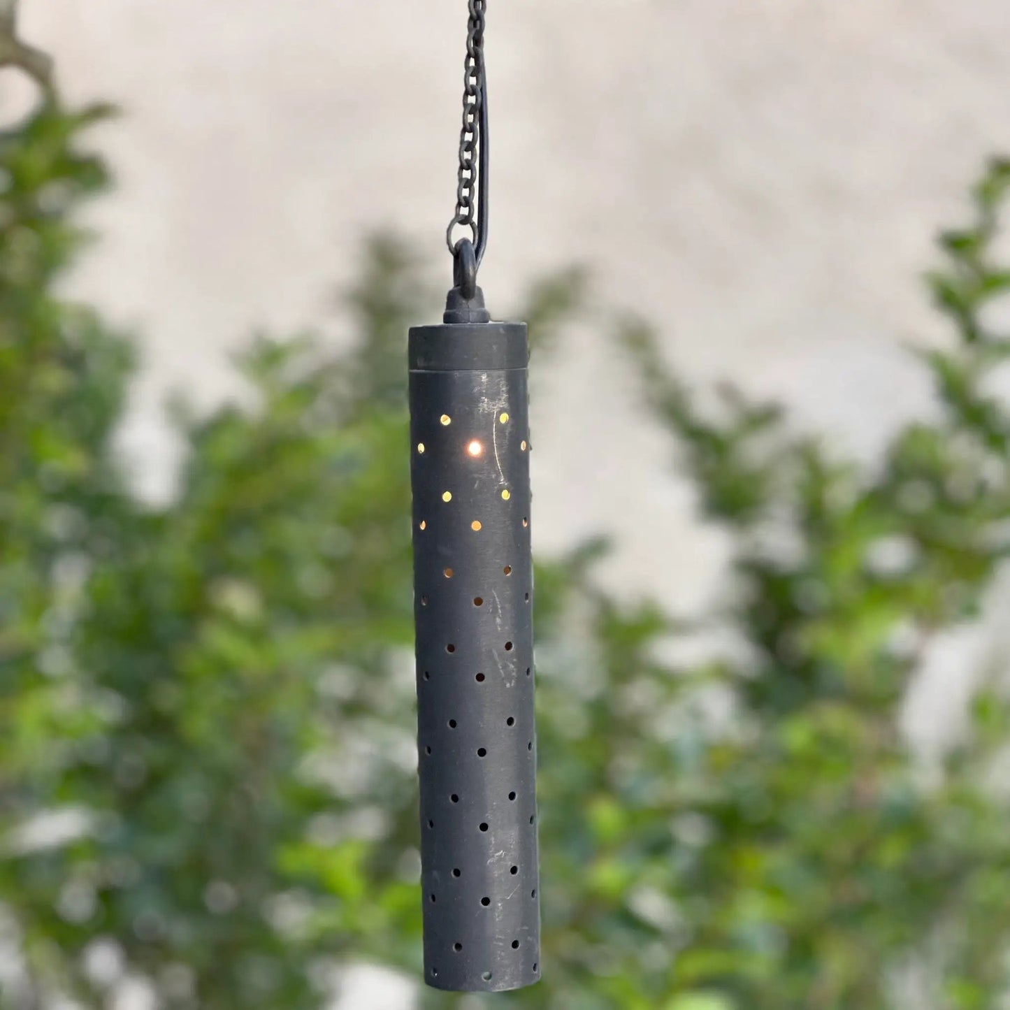 Stelvio Brass Low Voltage Pendant Light by Kings Outdoor Lighting, black perforated shade on Tampa Home & Garden Store