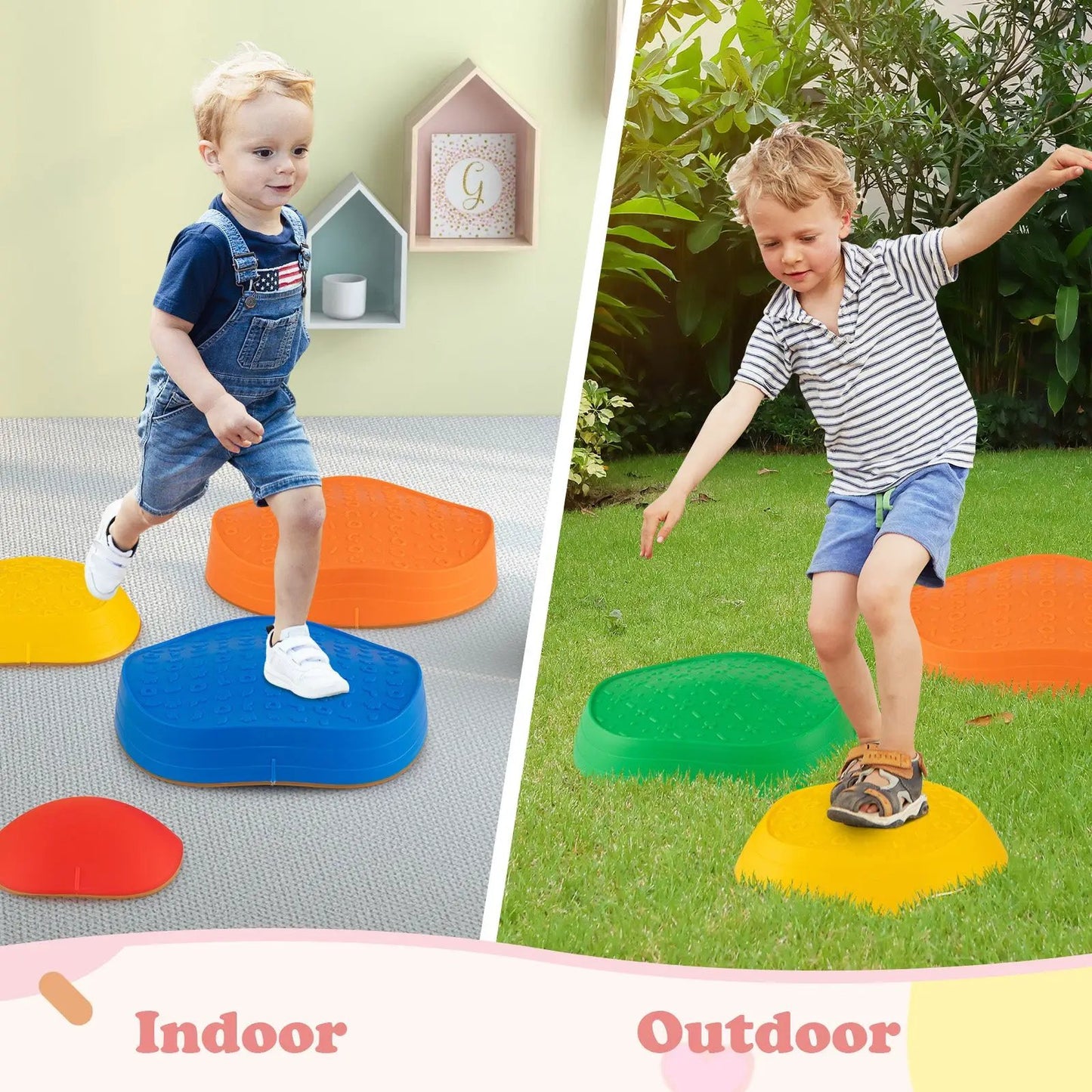 Kids stepping stones 5-piece non-slip balance stones in bright colors for indoor outdoor play on Tampa Home & Garden Store