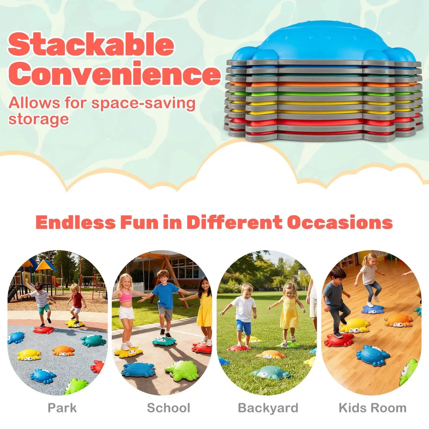 Stepping Stones for Kids 9-Piece Non-Slip Set multicolor stackable sensory toys on Tampa Home & Garden Store