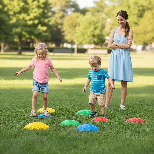 Stepping Stones for Kids Non-Slip Balance Toys 8-piece colorful set on grass on Tampa Home & Garden Store