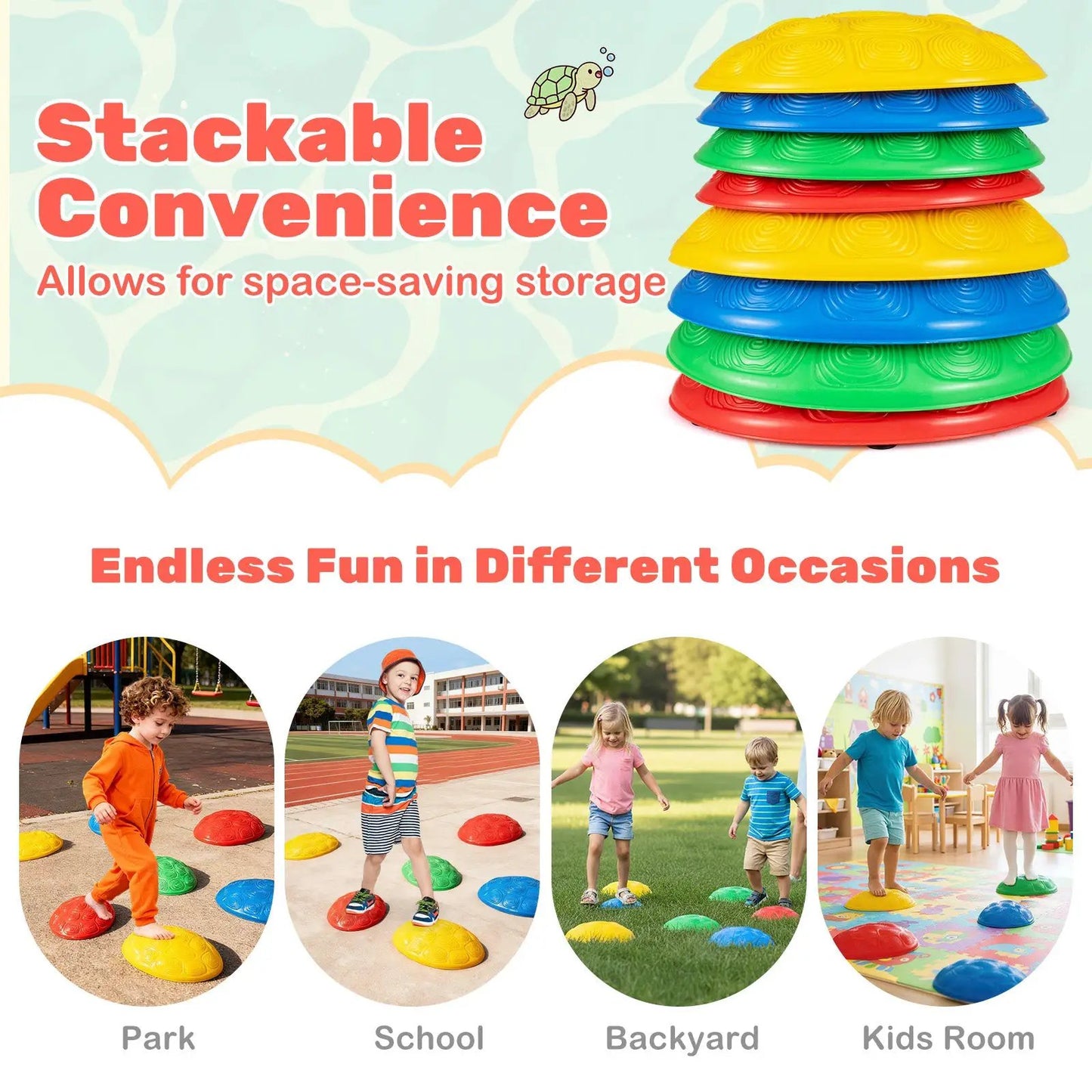 Stepping Stones for Kids Non-Slip Balance Toys set of 8 multicolor circular stones on Tampa Home & Garden Store