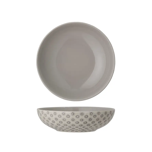Stoneware bowl with grey hand-stamped exterior pattern by White Cliff Studio on Tampa Home & Garden Store