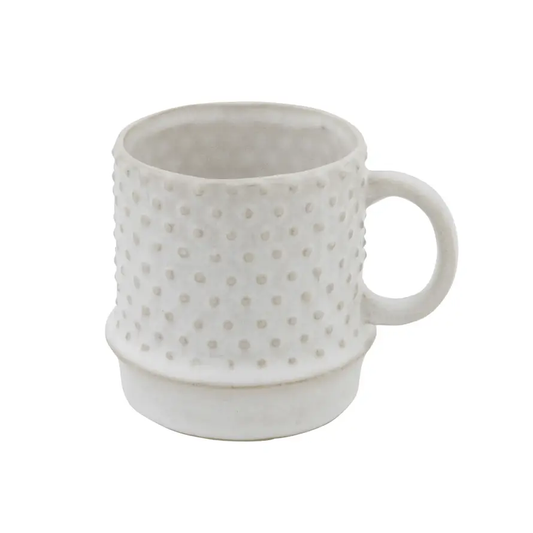 Stoneware mug with hobnail texture, white glaze and pedestal base by White Cliff Studio on Tampa Home & Garden Store