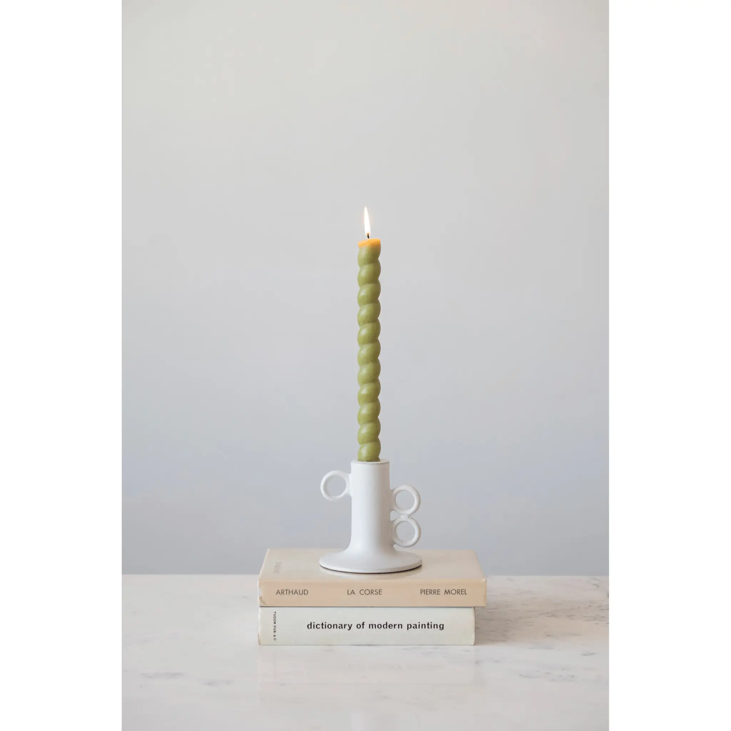 Stoneware Taper Candle Holder in White by White Cliff Studio with a tall ceramic stem on Tampa Home & Garden Store