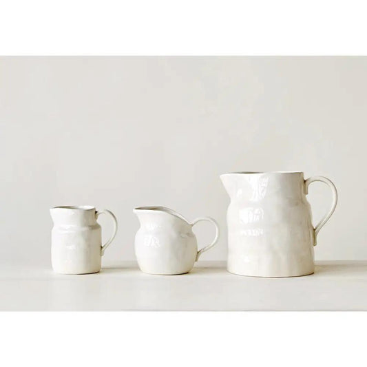 Stoneware Vintage Reproduction Pitcher White set of three ceramic jugs on Tampa Home & Garden Store