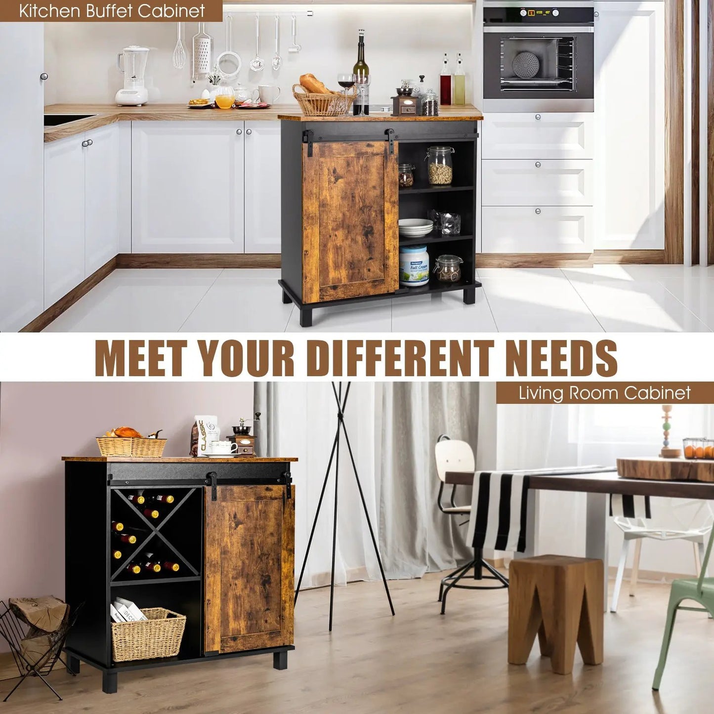 Industrial storage cabinet with sliding barn door in rustic brown and black metal frame DirectDeals on Tampa Home & Garden Store