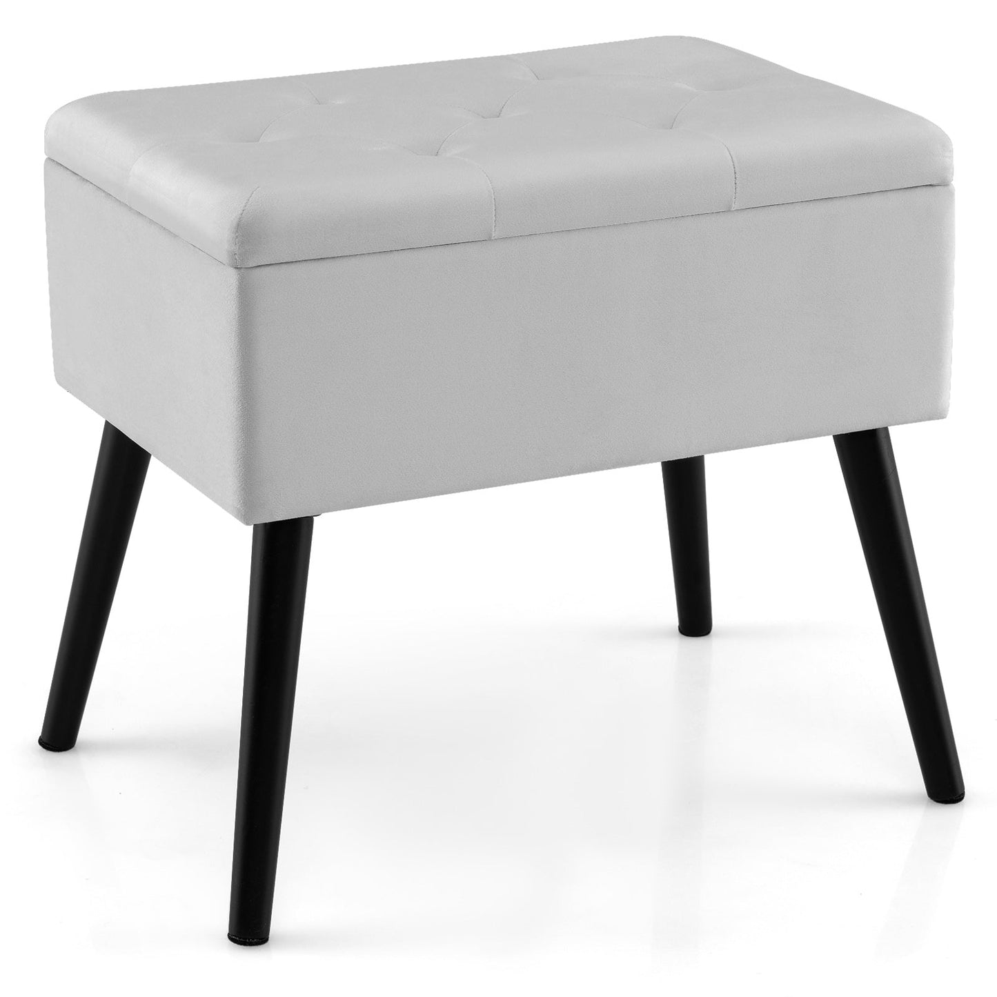 Puf de almacenamiento de terciopelo con patas de madera maciza para sala de estar/dormitorio - Negro