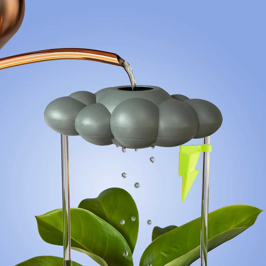 Stormy Dripping Rain Cloud plant accessory with neon bolt charm, gray cloud on Tampa Home & Garden Store