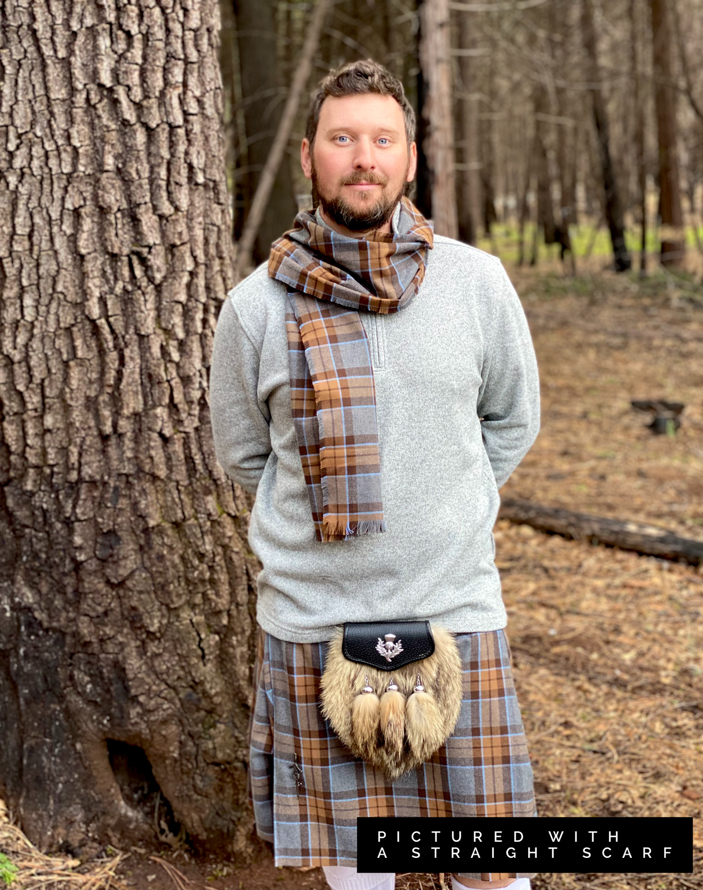 Straight Scarf - Outlander Clan MacKenzie Inspired Gray, Brown and Light Blue Cotton Flannel - Tampa Home & Garden Store
