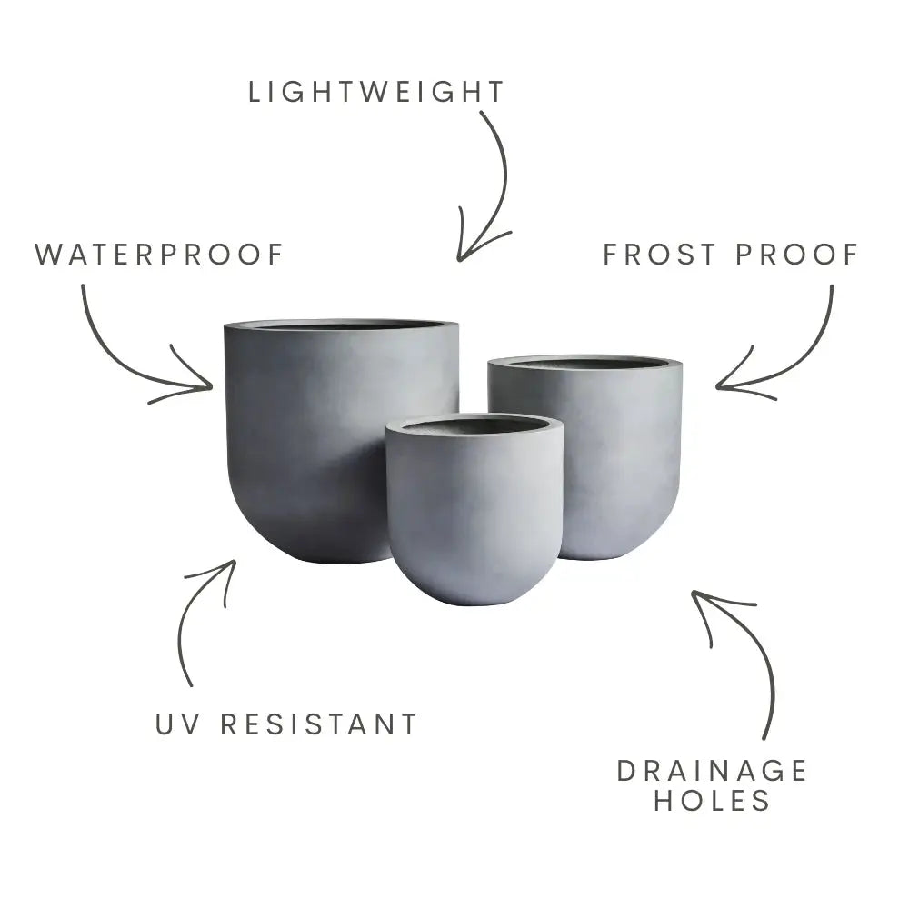 Straight Up Planter small 3-pack in gray concrete with drainage holes on Tampa Home & Garden Store