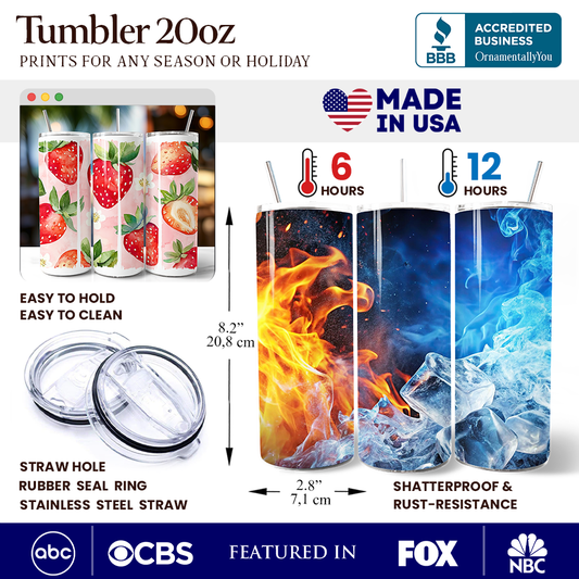 Strawberry Pattern 20oz Personalized Tumbler With Lid and Stainless Steel Straw, Summer Pink Girly Travel Mug Gift - Tampa Home & Garden Store