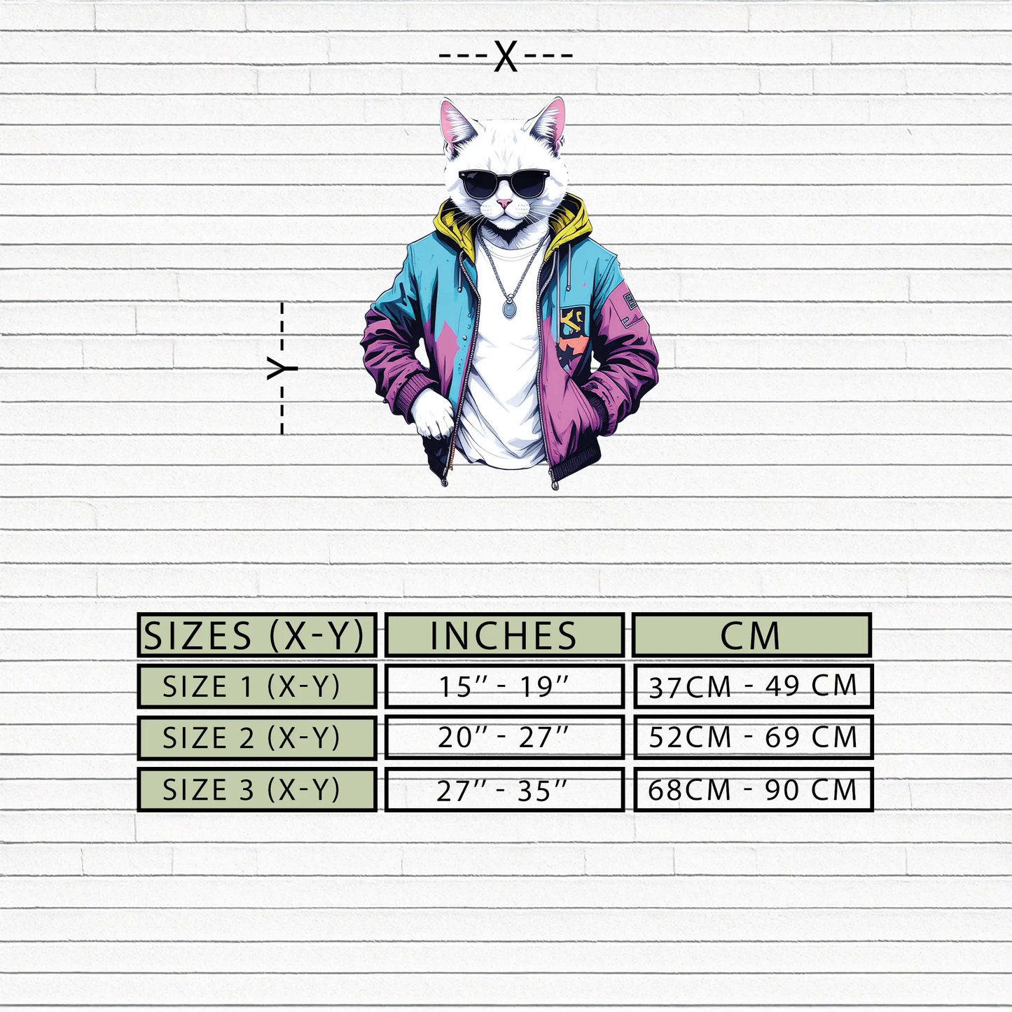 Street Style Cat Metal Wall Art UV Print white cat in sunglasses wearing a colorful jacket on Tampa Home & Garden Store
