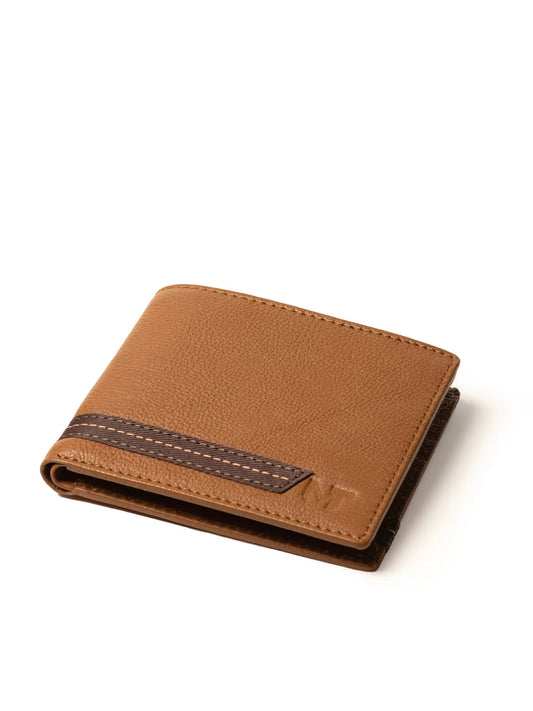 Stripe Brown Buffalo Leather Mens Wallet with dark brown stripe detail and visible stitching on Tampa Home & Garden Store