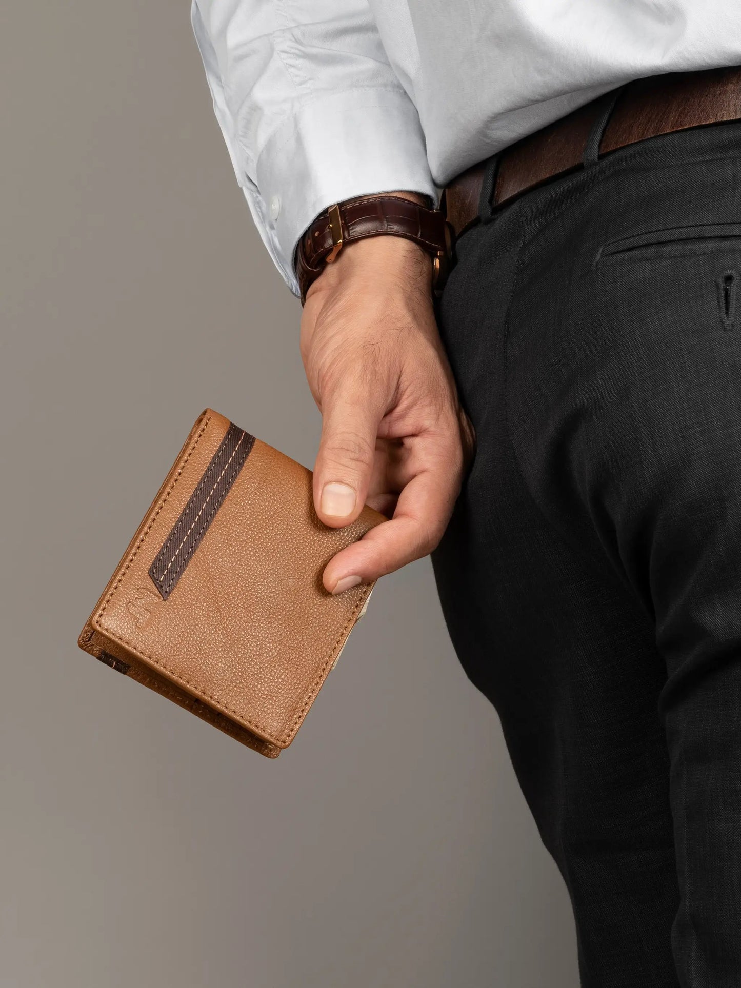 Stripe brown buffalo leather wallet for men with dark stripe accent by Classy Leather Bags on Tampa Home & Garden Store
