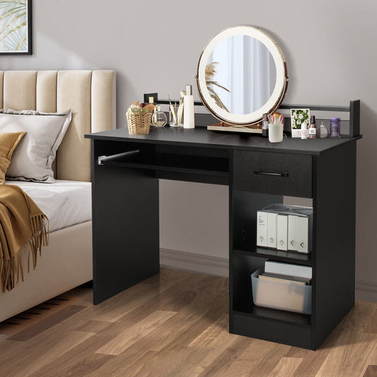 Study Laptop Table with Drawer and Keyboard Tray-Black - Tampa Home & Garden Store