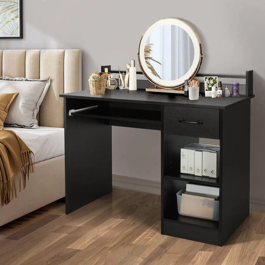 Black study laptop table with drawer and keyboard tray, right-side storage drawer on Tampa Home & Garden Store