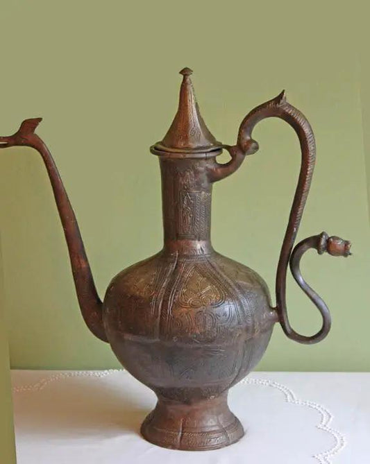 Stunning Antique Aftaba Pot. Extra Large Hand Hammered Bronze Pot with Amazing Shapes and Decorative Elements. - Tampa Home & Garden Store