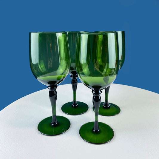 Green hand-blown glass wine goblets set of four for elegant dining on Tampa Home & Garden Store