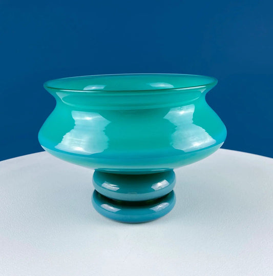 Jade color hand blown glass footed bowl turquoise teal decorative bowl by Anything Discovered on Tampa Home & Garden Store
