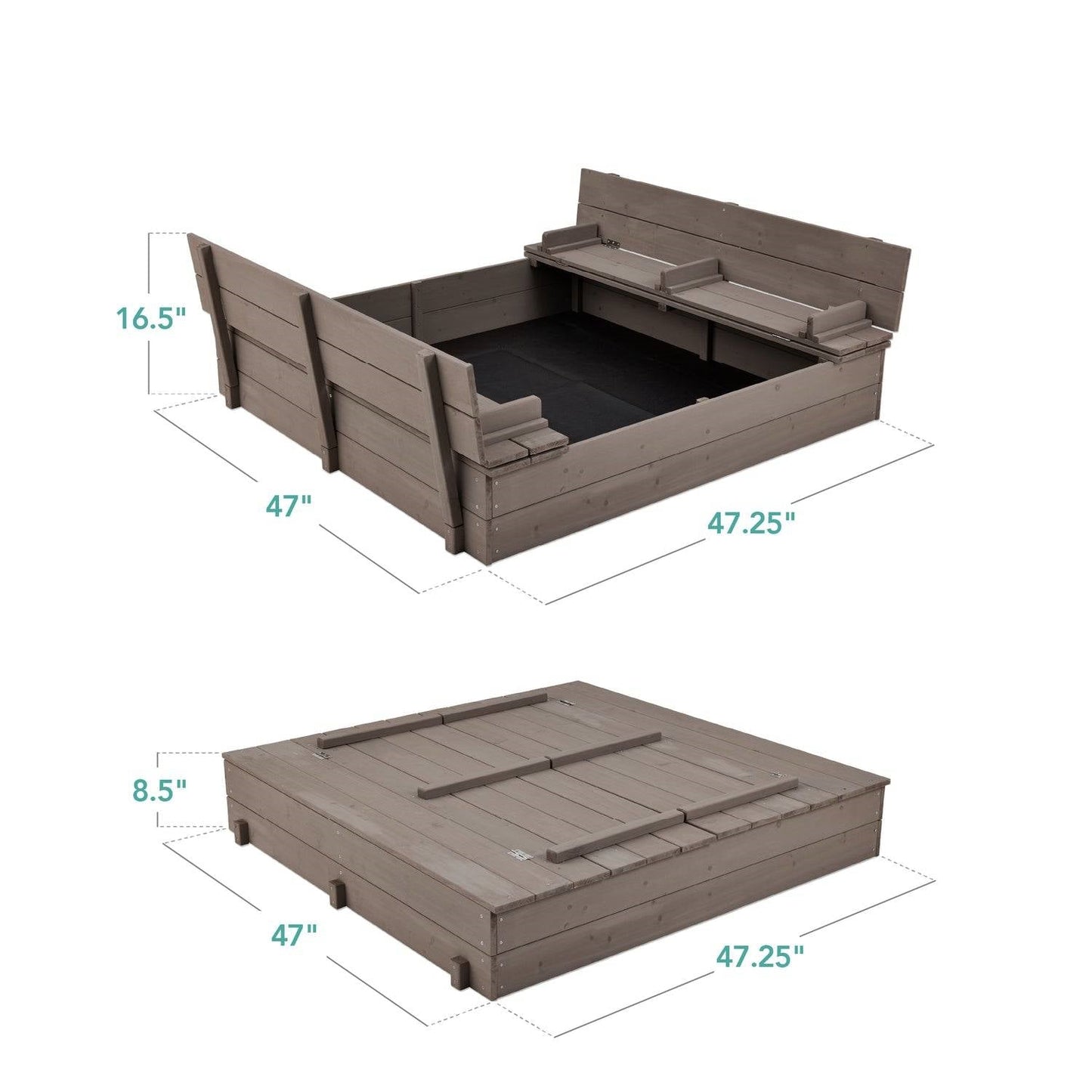 Sturdy Cedar Wood Kids Outdoor Sandbox with Benches in Grey Finish - Tampa Home & Garden Store