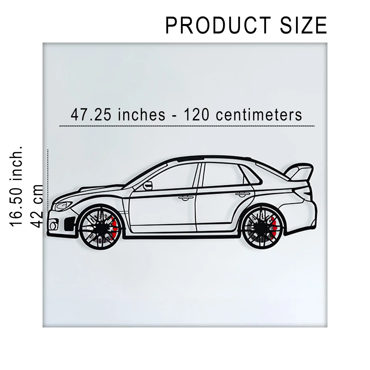 Subaru Impreza rally wall art in metal with spinning wheels by Enova Art on Tampa Home & Garden Store