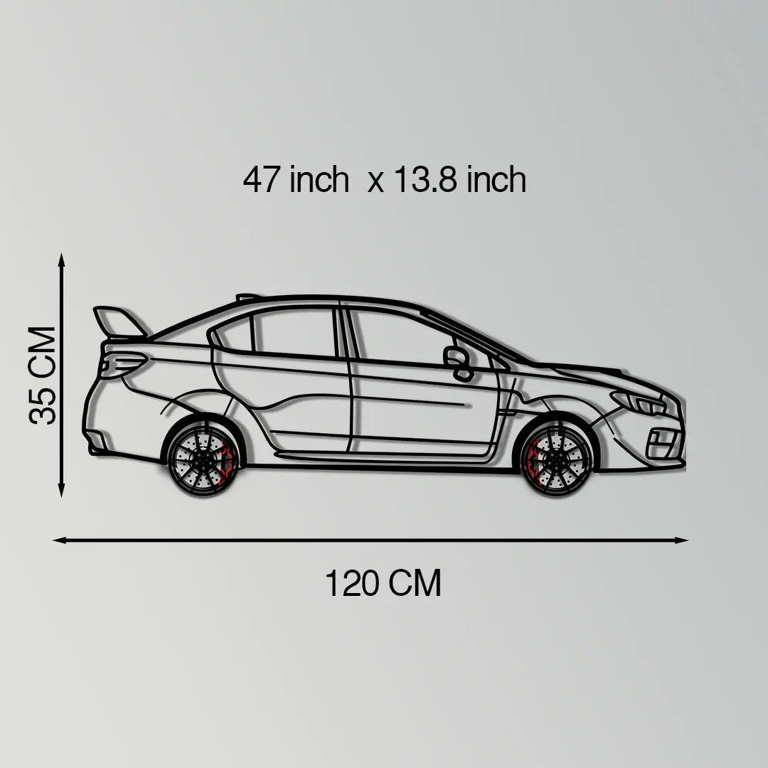 Subaru WRX metal wall art with rotating wheels by Enova Art, metal car wall decor on Tampa Home & Garden Store
