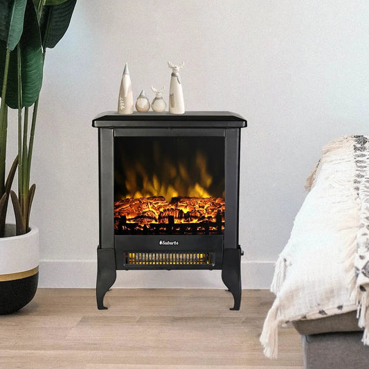 Suburbs TS17 Electric Fireplace Stove Heater black metal with ember glow and ceramic toppers on Tampa Home & Garden Store
