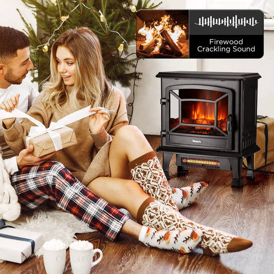 TURBRO TS20-SD electric fireplace stove with sound, black metal cabinet, realistic flame display on Tampa Home & Garden Store