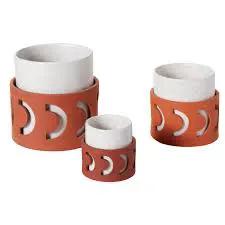 Sumati Pot with Saucer set of 3 orange terracotta pots with white interiors by Terra Cotta Botanical Boutique on Tampa Home & Garden Store