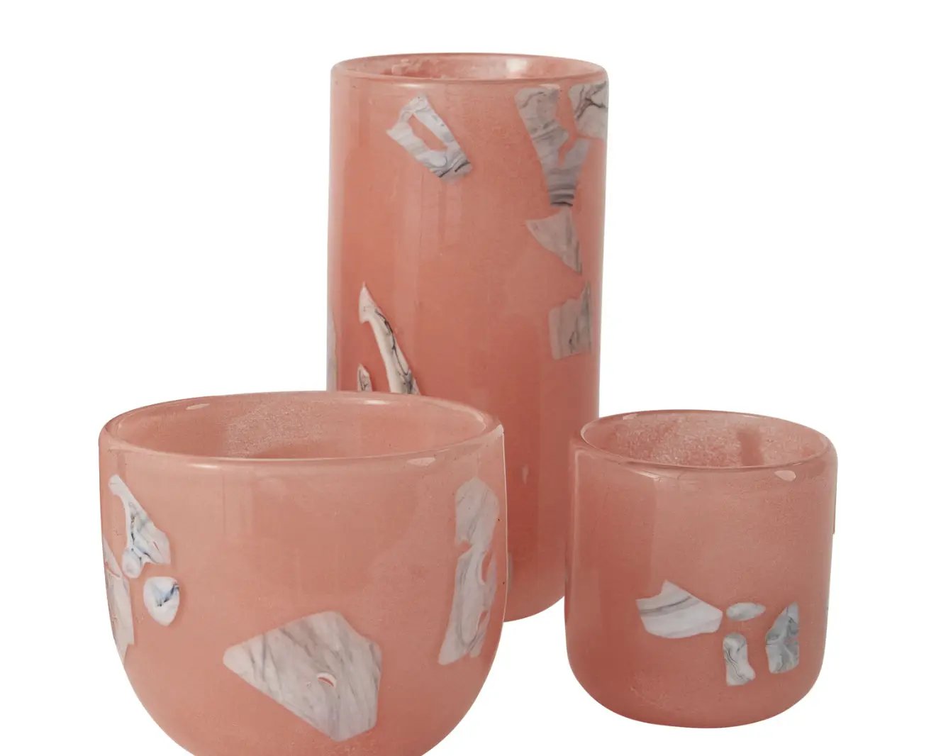 Sumi Pot ceramic plant pot set of 3 in pink terracotta with white marbled patches on Tampa Home & Garden Store