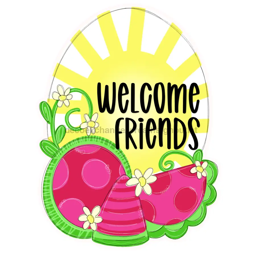 22-inch Door Hanger watermelon wood sign with Welcome Friends DecoExchange on Tampa Home & Garden Store