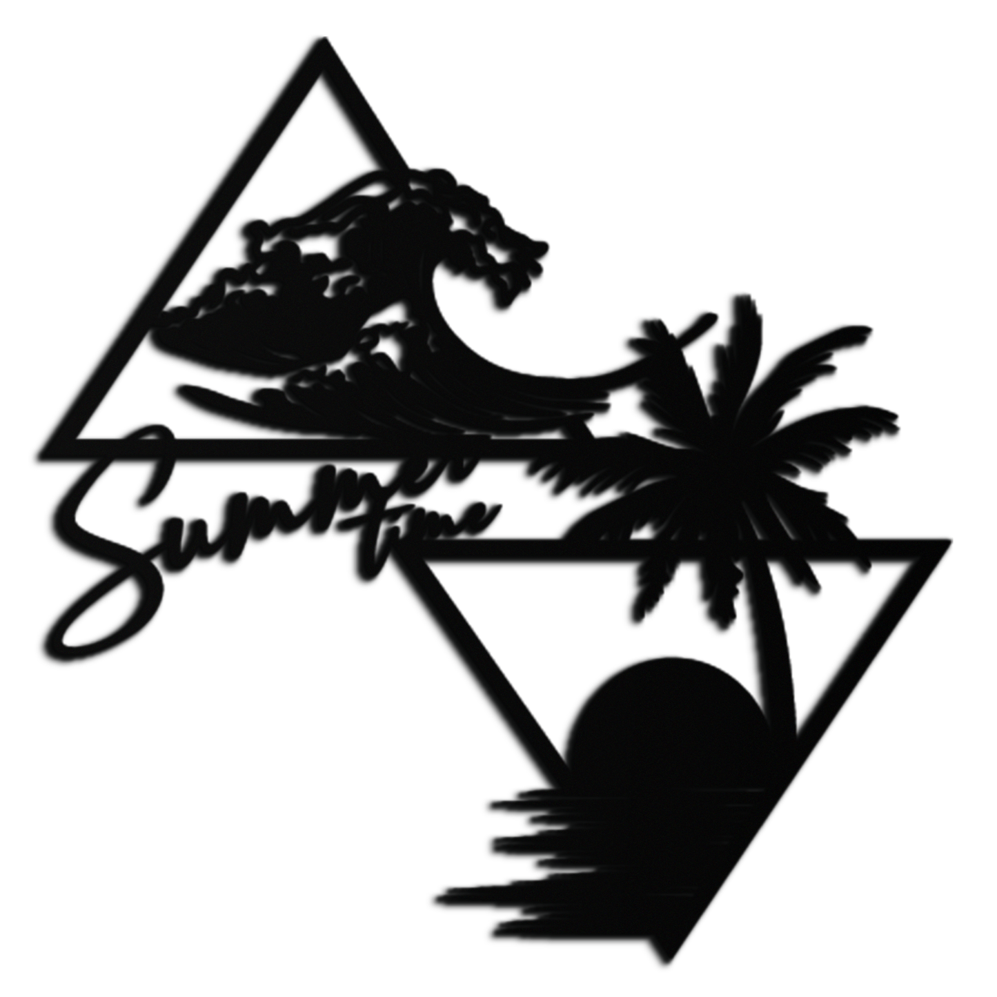 Summer Time Beach Scene Metal Wall Art – Tropical Ocean Waves and Palm Tree Black Steel Decor for Coastal Interiors- KAF461 - Tampa Home & Garden Store