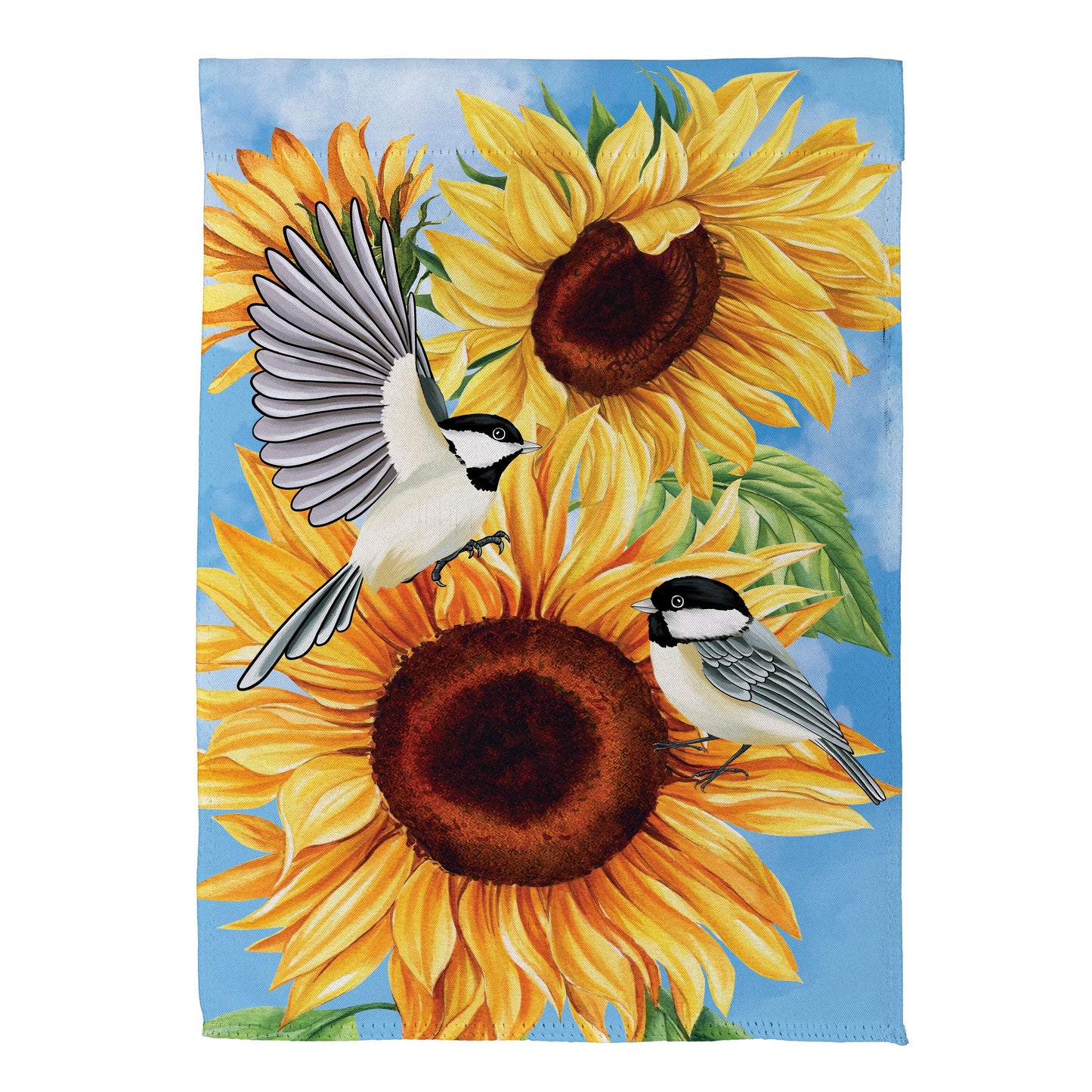 Sunflower Chickadees Suede Garden Flag - Tampa Home & Garden Store