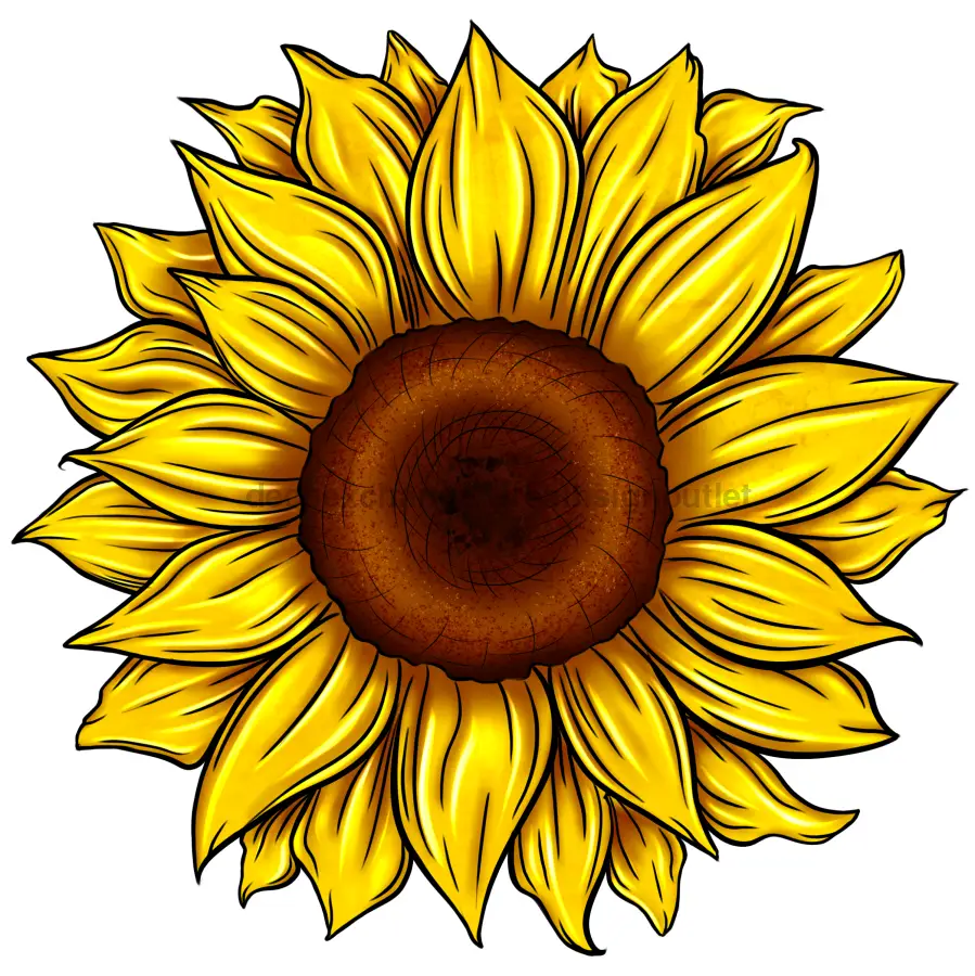 Sunflower wood sign door hanger illustration with bright yellow petals and brown center on Tampa Home & Garden Store
