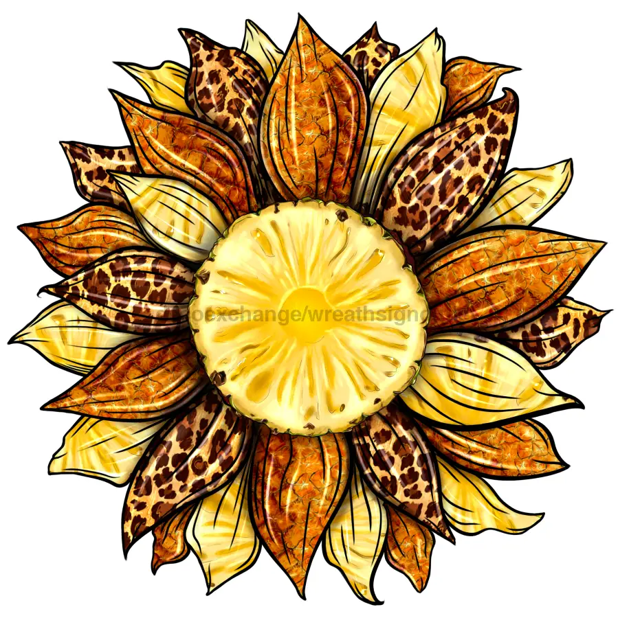 Handcrafted wood sign Pineapple Sunflower with leopard-print petals by DecoExchange on Tampa Home & Garden Store